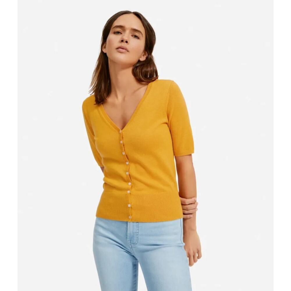 Everlane The Cotton Merino Short‎ Sleeve Cardigan Marigold Size XS
